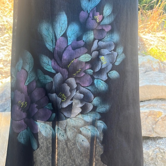 KH Fashion Tops - Whimsical airbrushed & hand painted open front waterfall hi-low sheer tunic!